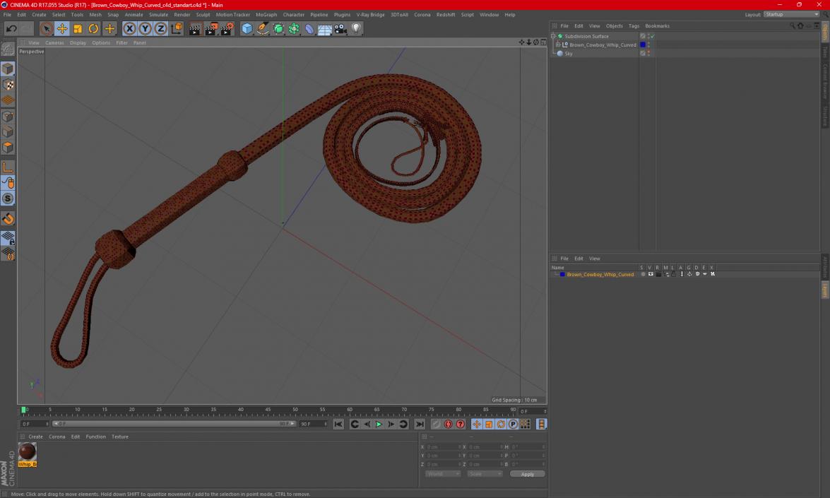 Brown Cowboy Whip Curved 3D model