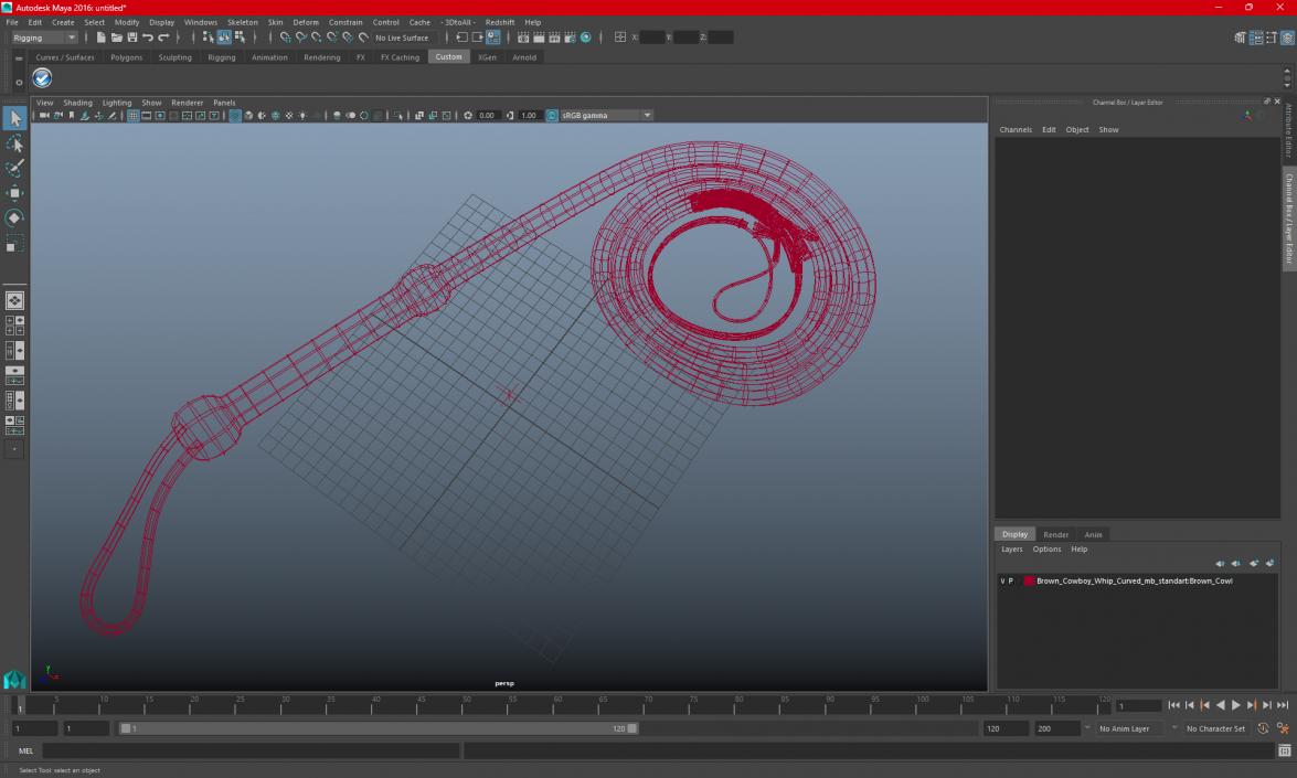 Brown Cowboy Whip Curved 3D model