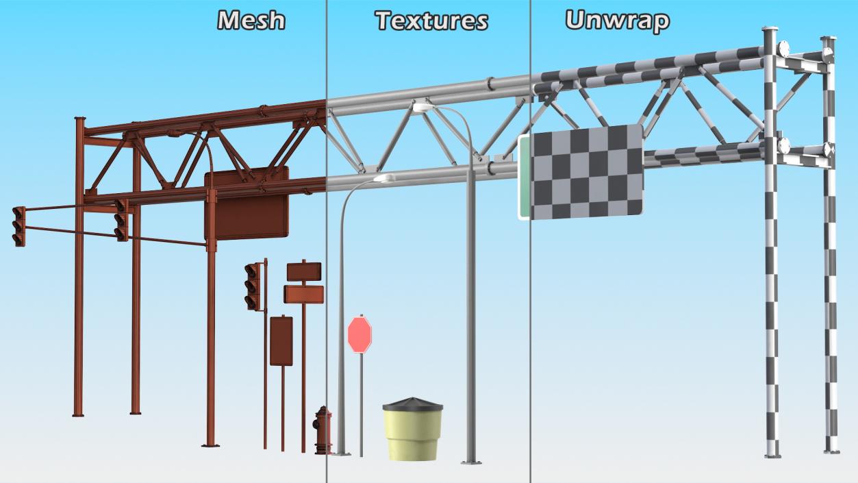 3D Highway Road Signs and Attributes model