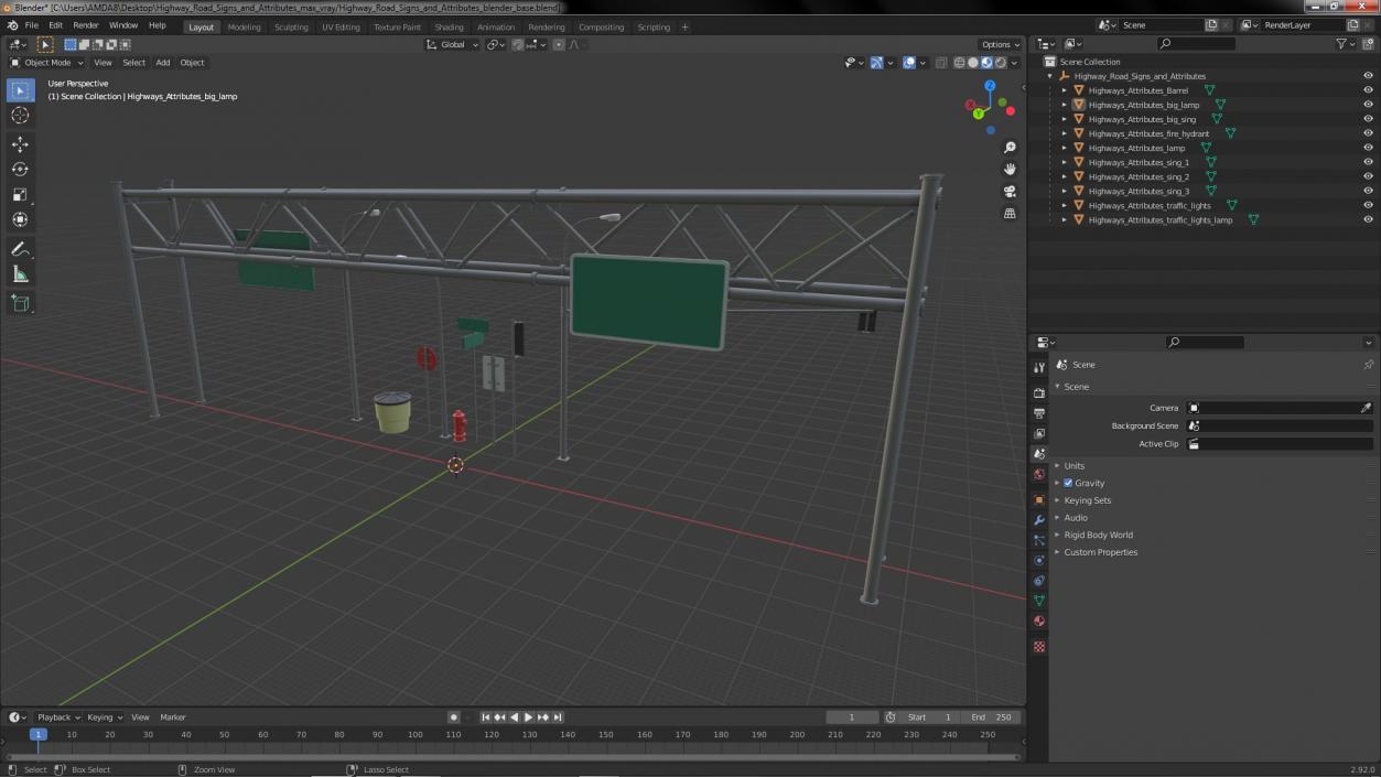 3D Highway Road Signs and Attributes model