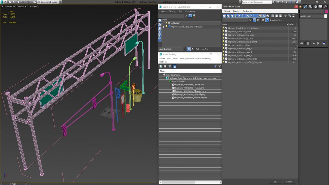 3D Highway Road Signs and Attributes model