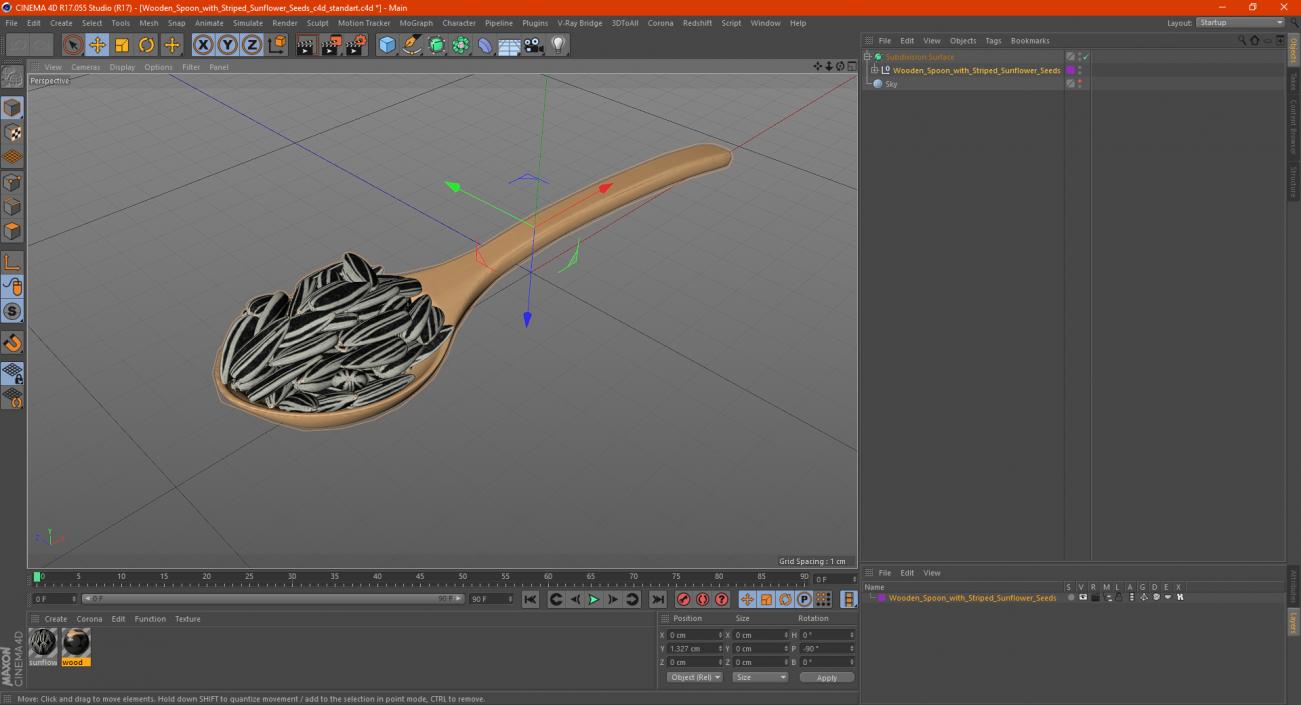 3D Wooden Spoon with Striped Sunflower Seeds