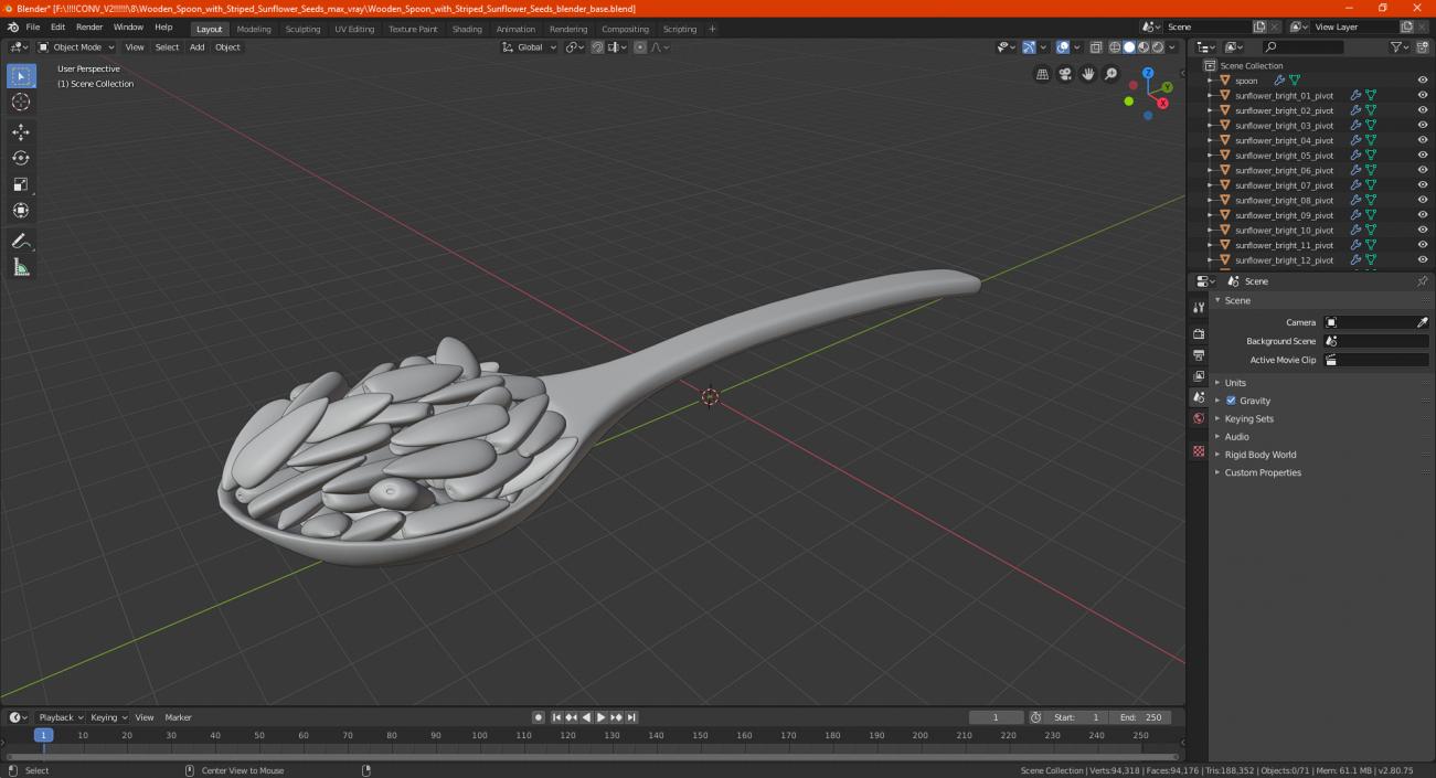 3D Wooden Spoon with Striped Sunflower Seeds