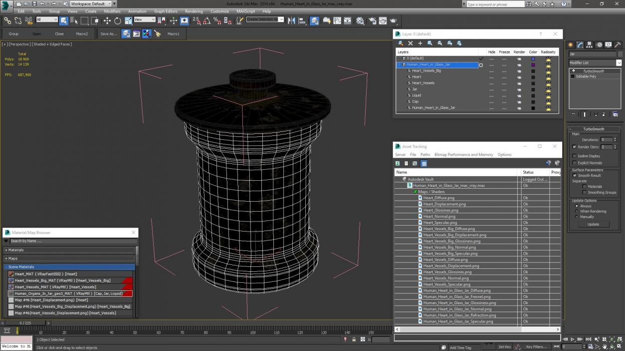 Human Heart in Glass Jar 3D model