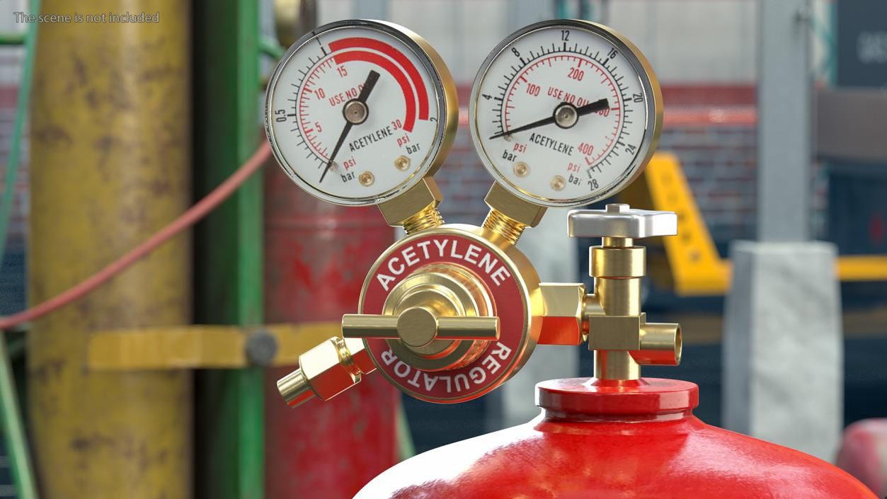 Acetylene Gas Cylinder with Regulator 3D