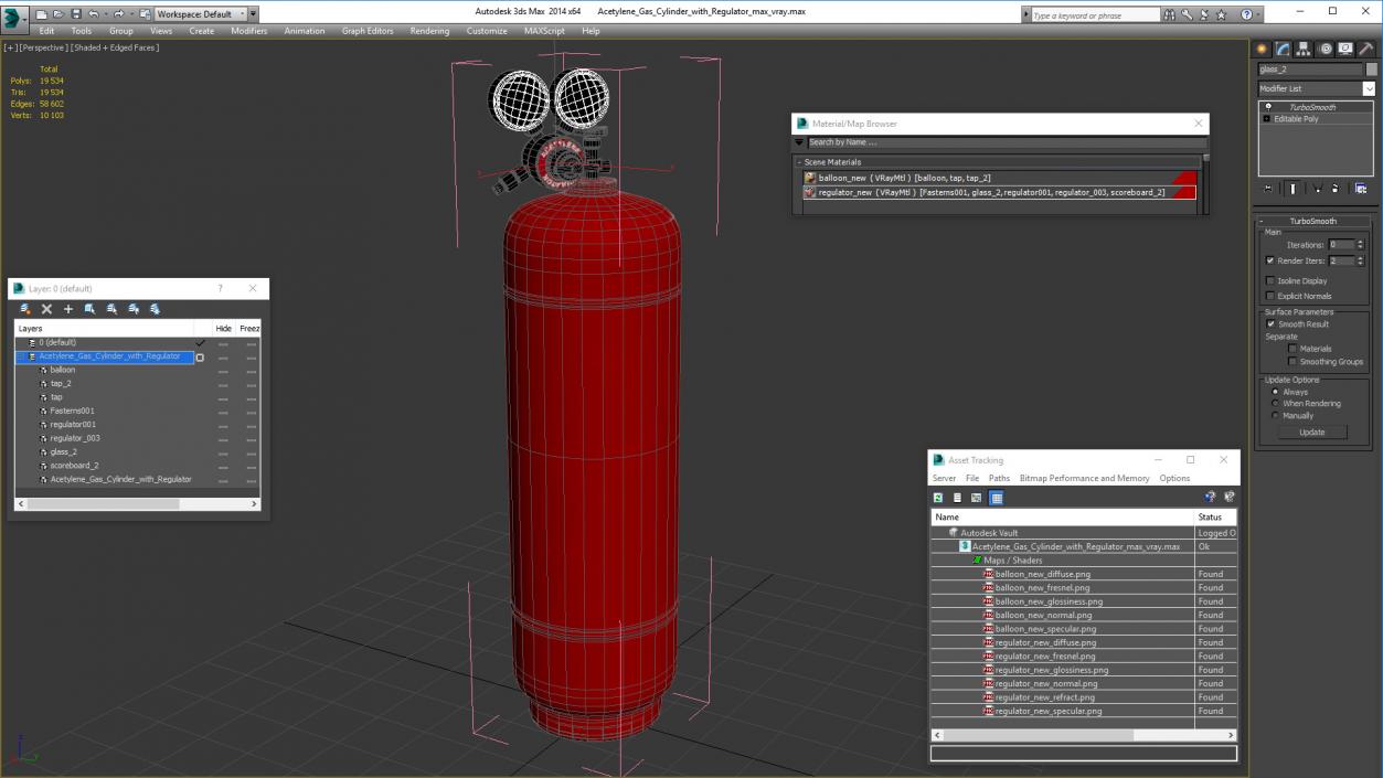 Acetylene Gas Cylinder with Regulator 3D