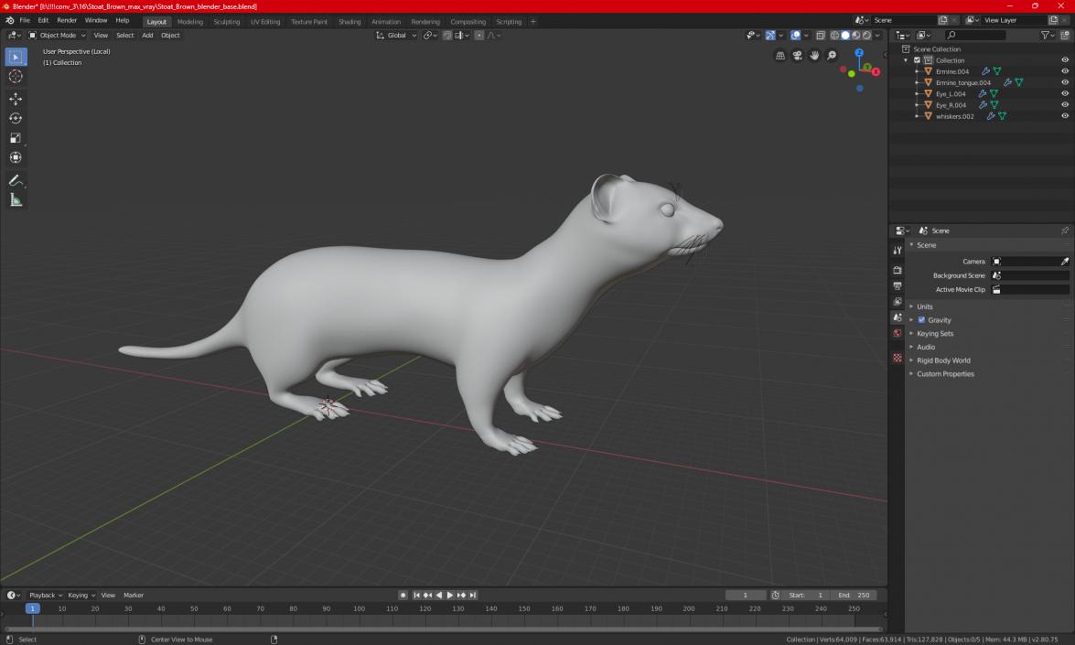 3D Stoat Brown 2 model