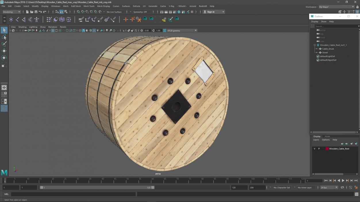 Wooden Cable Reel 3D