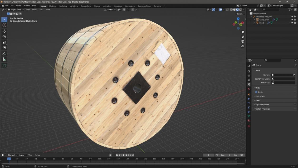 Wooden Cable Reel 3D