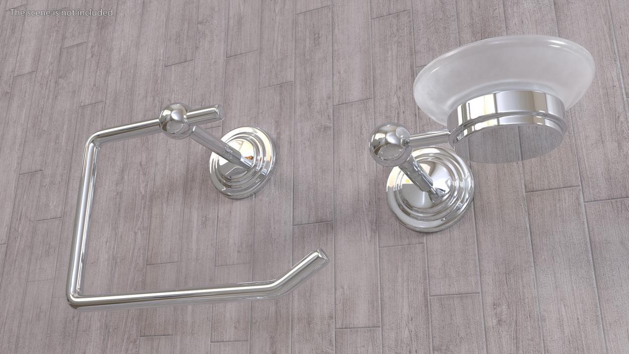 Small Wall Bathroom Accessories Set Chrome 3D