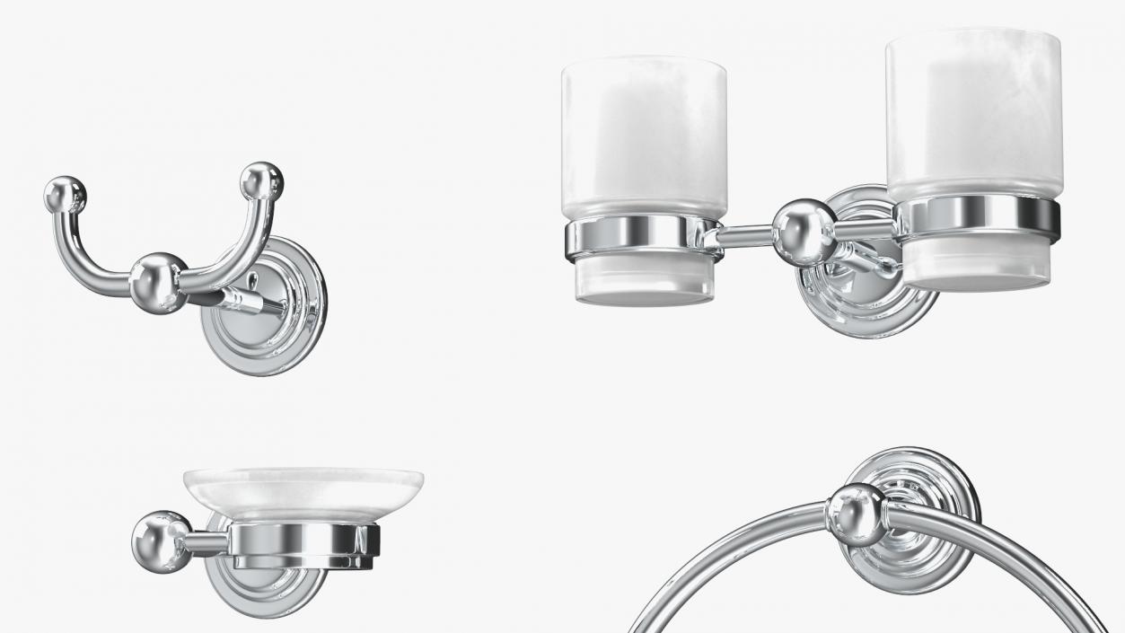 Small Wall Bathroom Accessories Set Chrome 3D