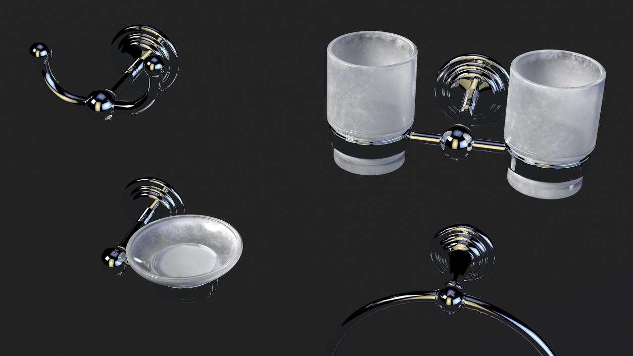 Small Wall Bathroom Accessories Set Chrome 3D