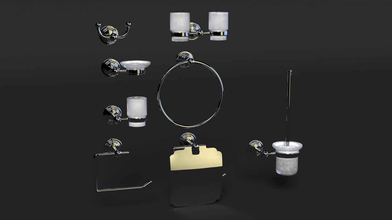 Small Wall Bathroom Accessories Set Chrome 3D