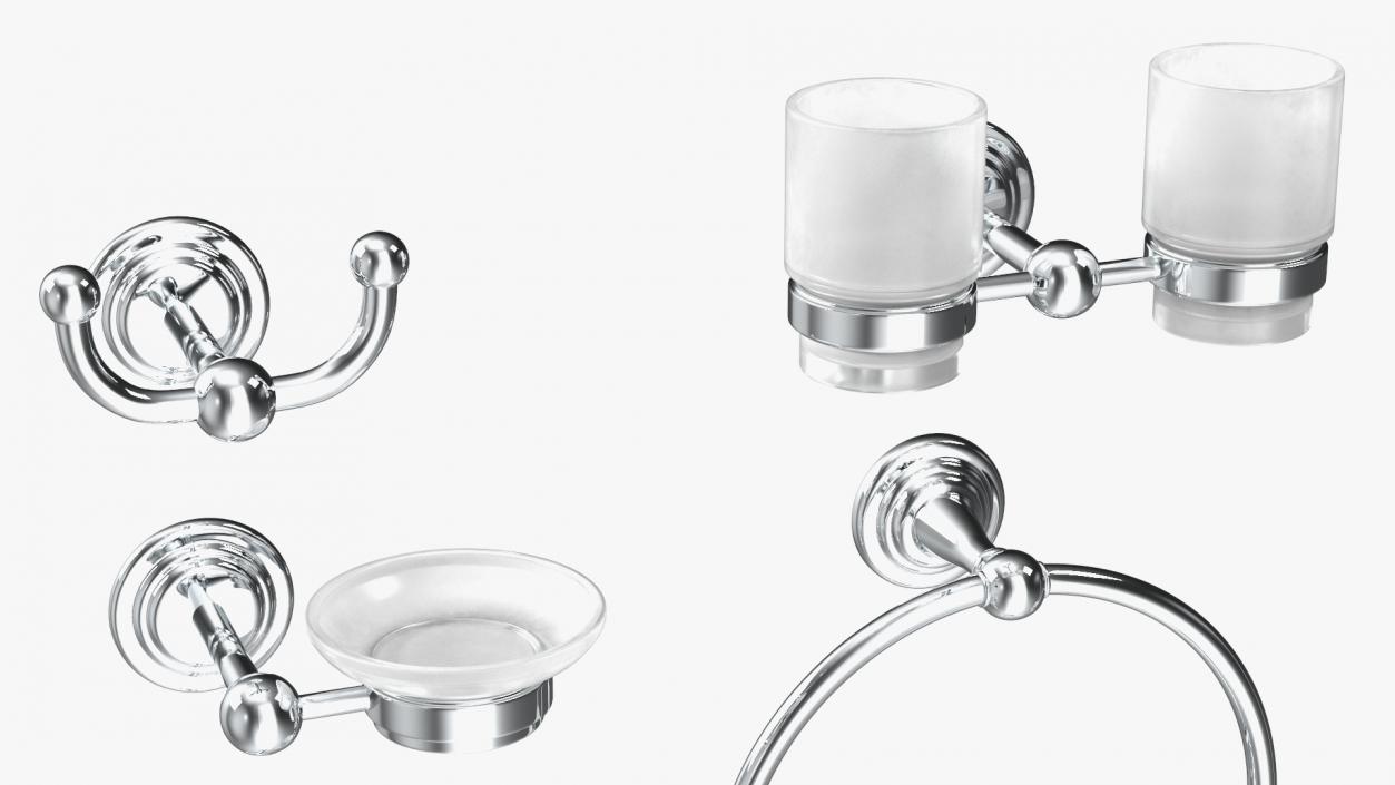 Small Wall Bathroom Accessories Set Chrome 3D