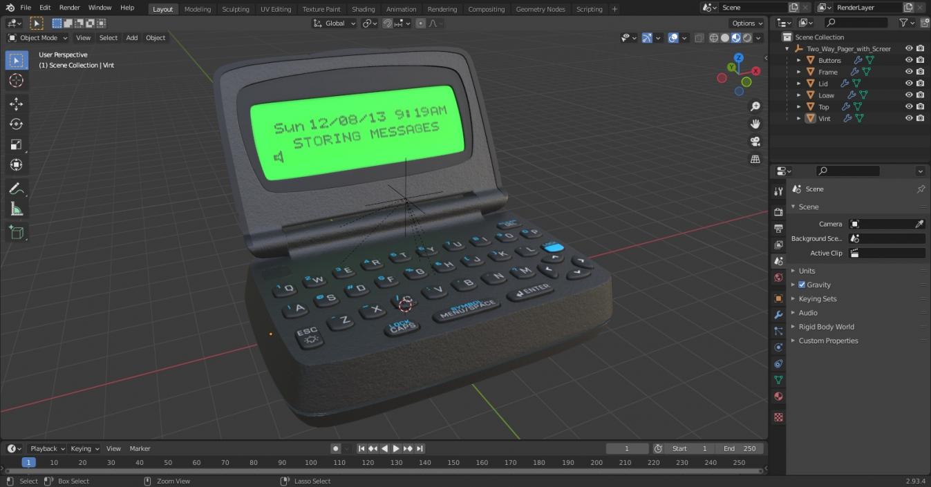 3D Two-Way Pager with Screen On model