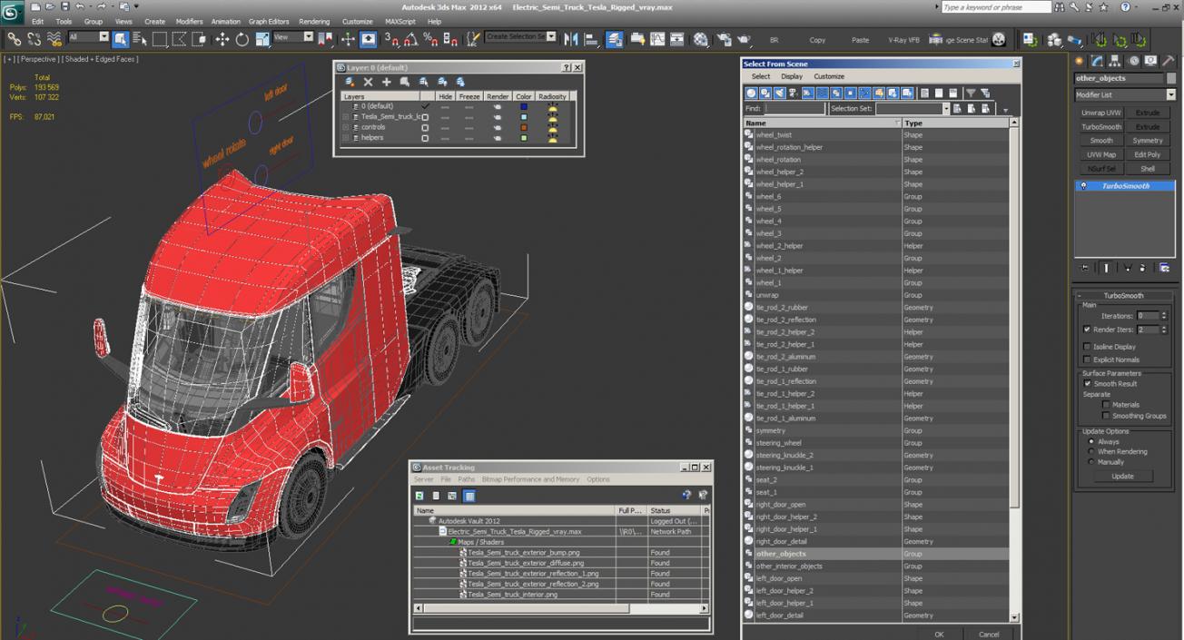 Electric Semi Truck Tesla Rigged 3D