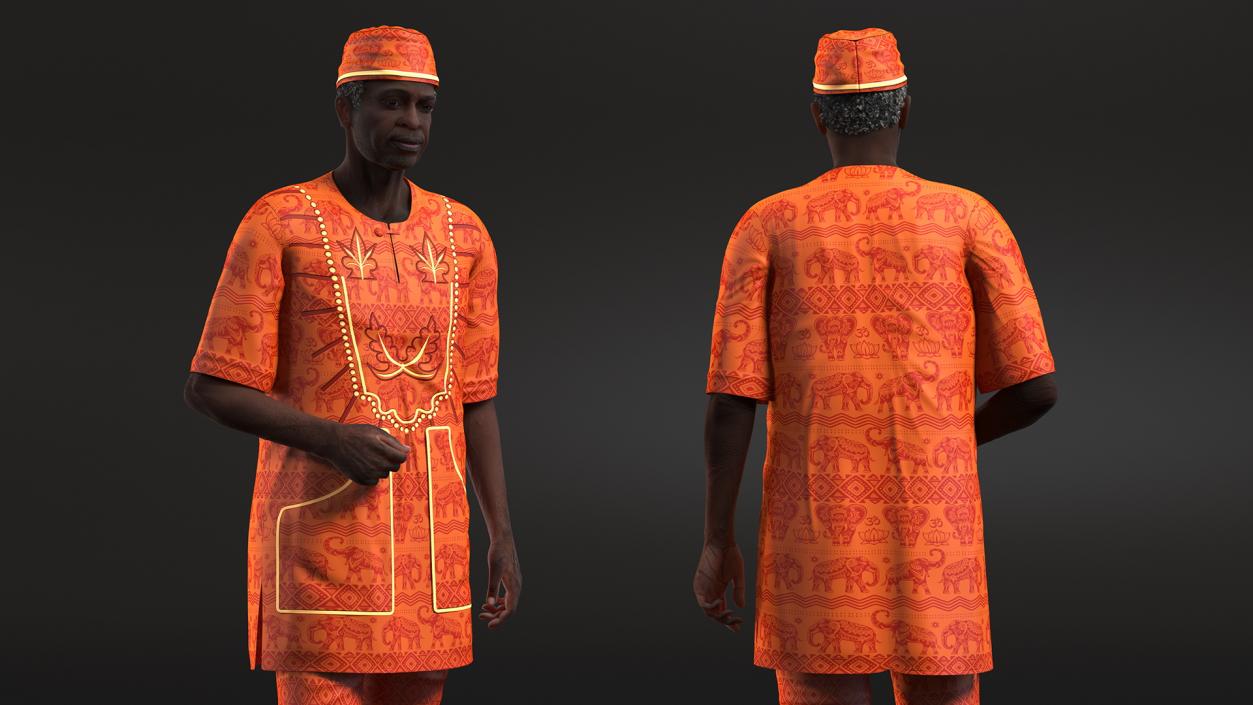 3D Traditional Style Afro American Grandpa Standing model