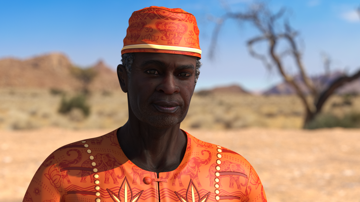 3D Traditional Style Afro American Grandpa Standing model