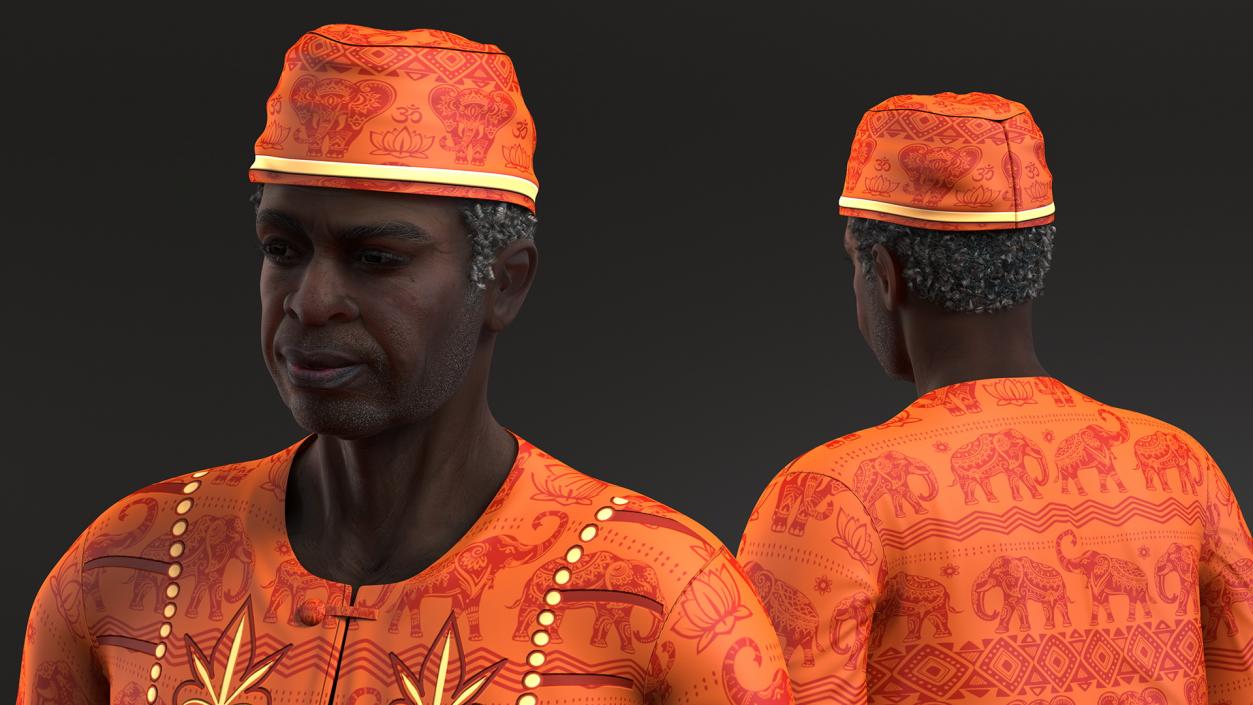 3D Traditional Style Afro American Grandpa Standing model