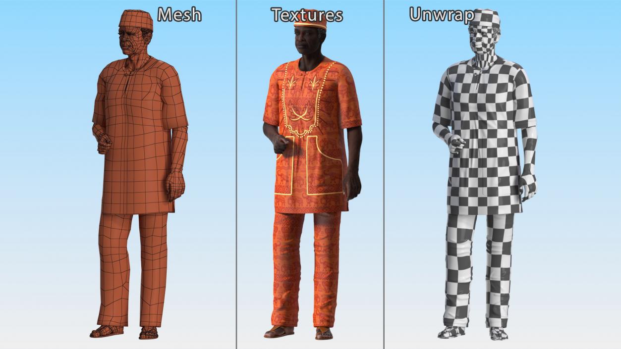 3D Traditional Style Afro American Grandpa Standing model