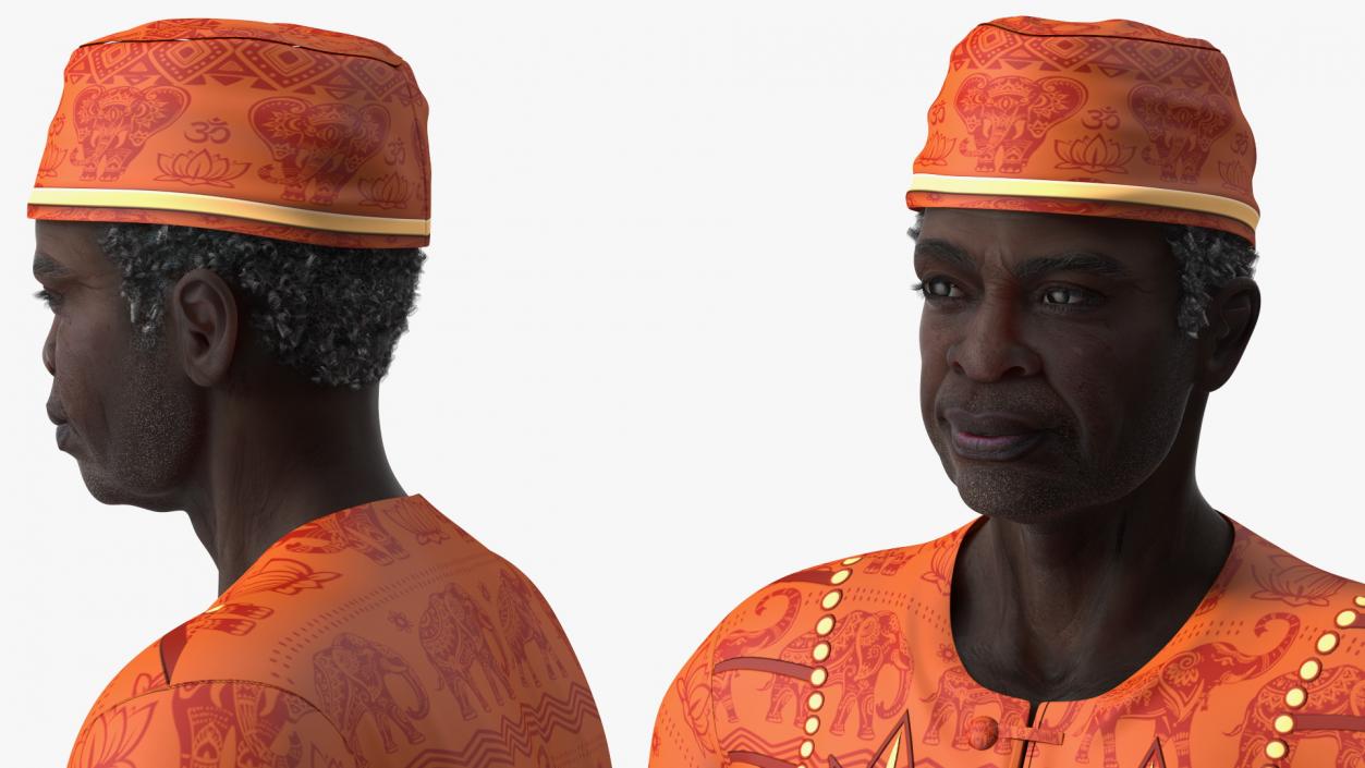 3D Traditional Style Afro American Grandpa Standing model