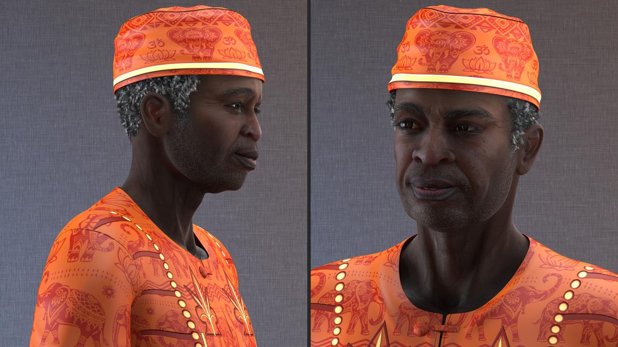 3D Traditional Style Afro American Grandpa Standing model