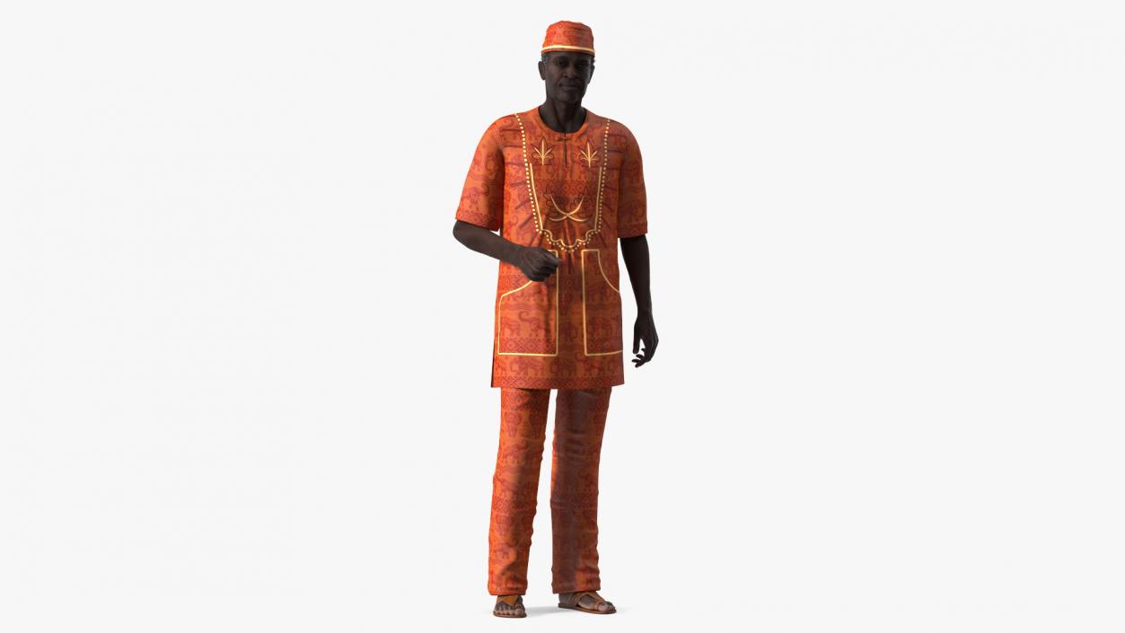 3D Traditional Style Afro American Grandpa Standing model