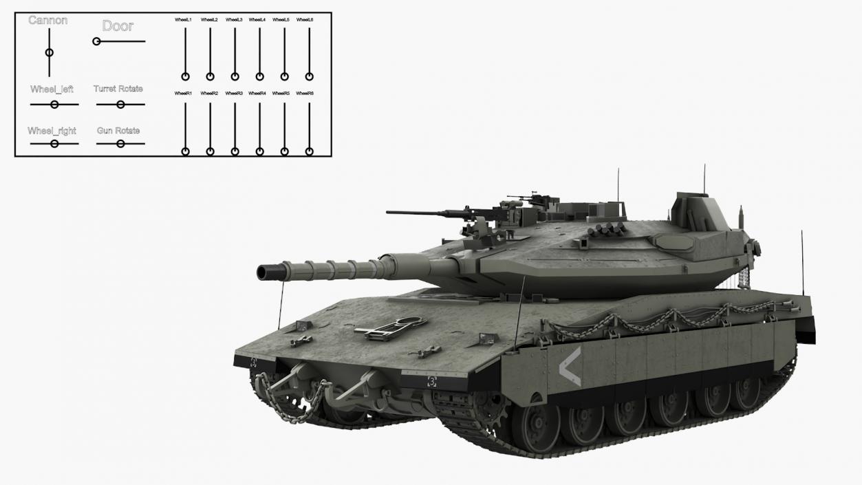 3D model Israeli Tank Merkava 5 Olive Rigged