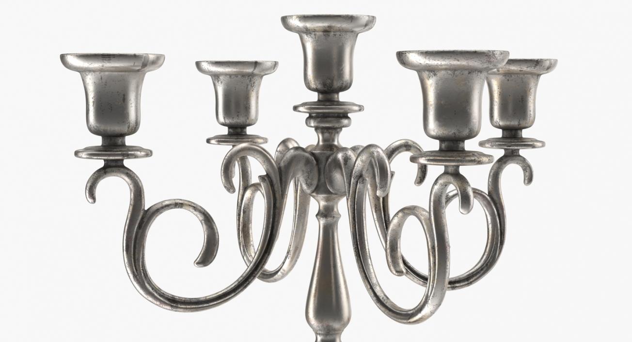 5 Branch Silver Candlestick 3D