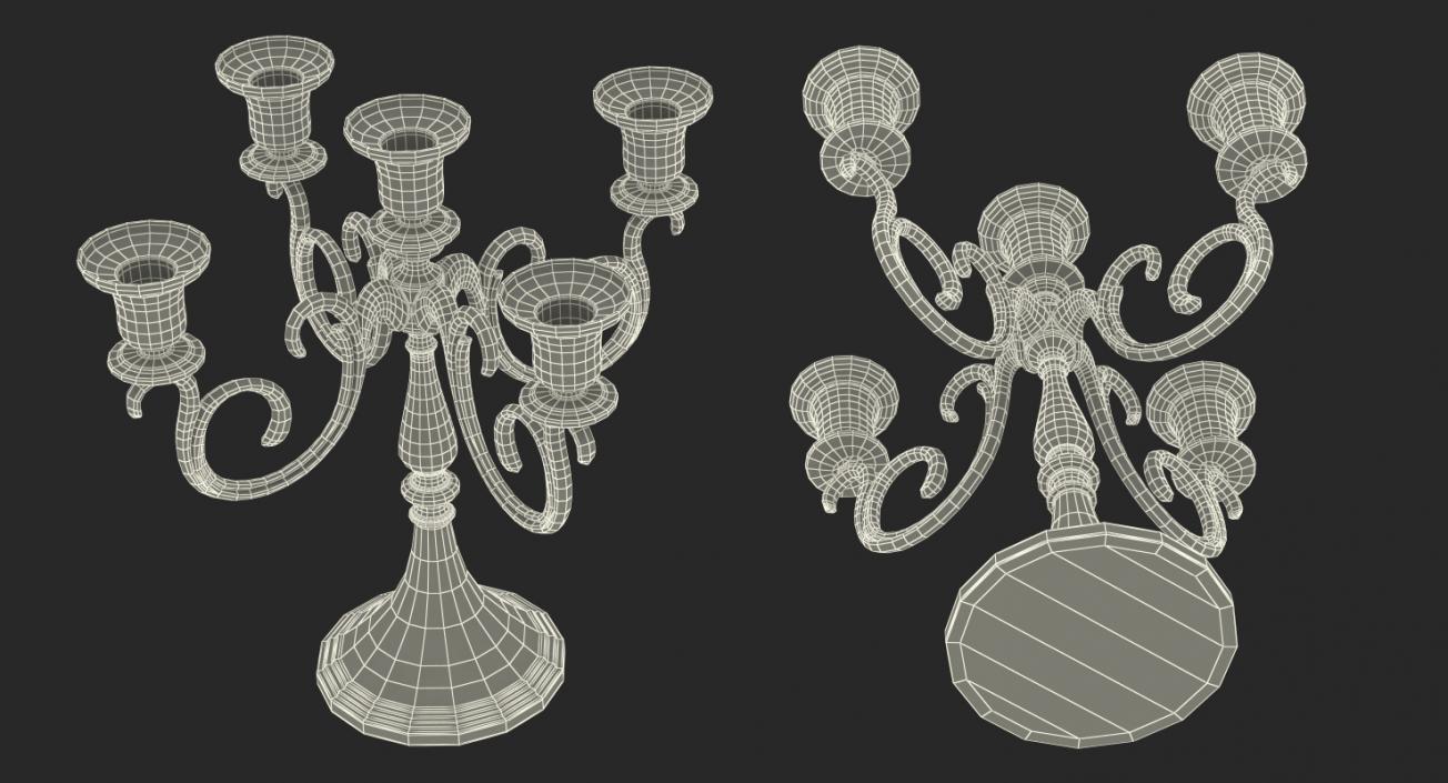 5 Branch Silver Candlestick 3D