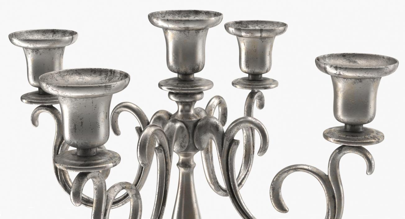 5 Branch Silver Candlestick 3D