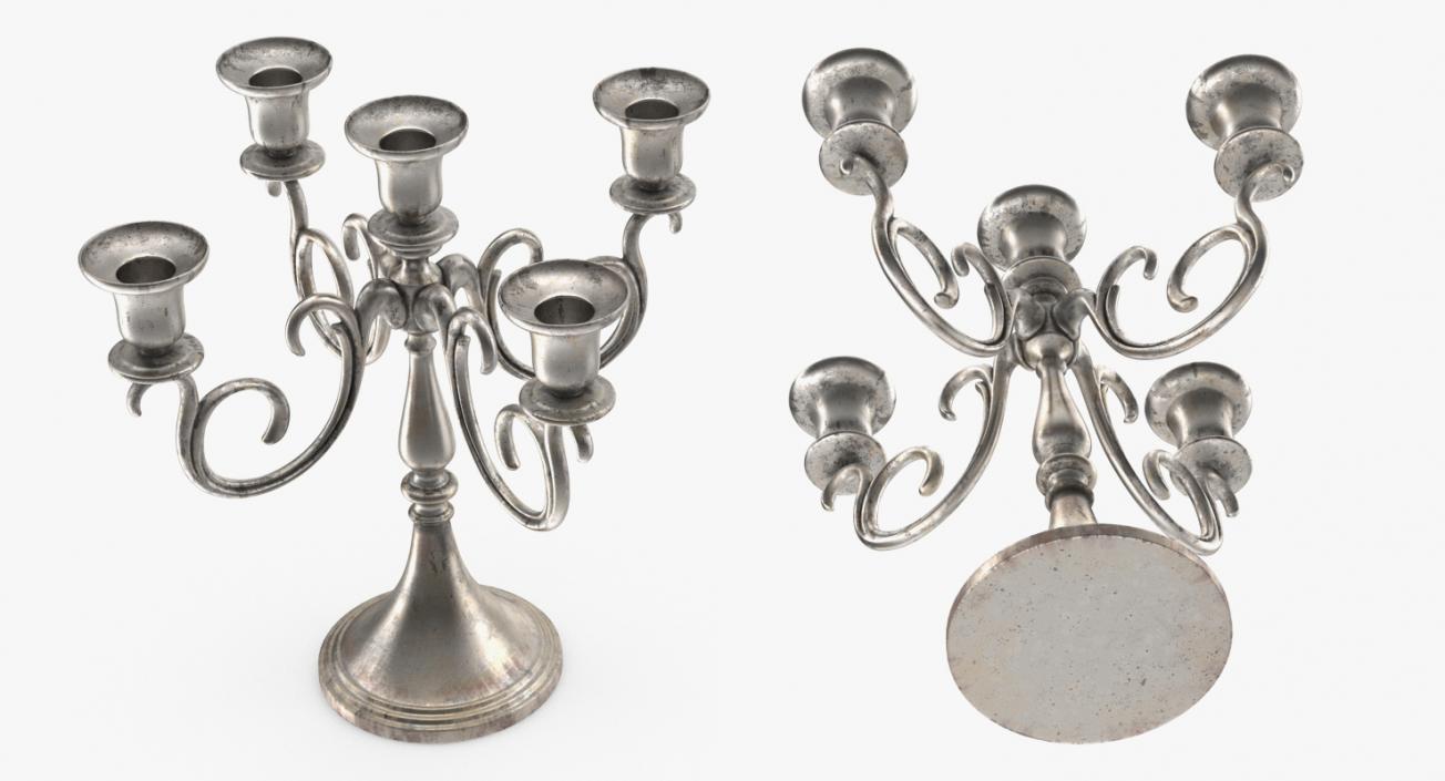 5 Branch Silver Candlestick 3D