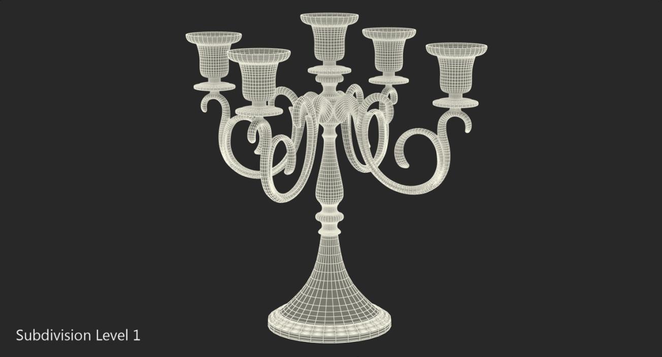 5 Branch Silver Candlestick 3D