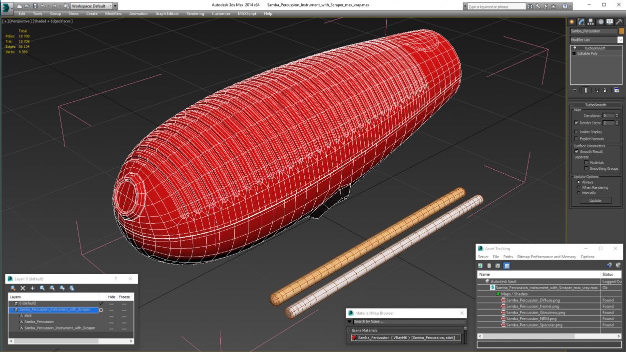 3D model Samba Percussion Instrument with Scraper