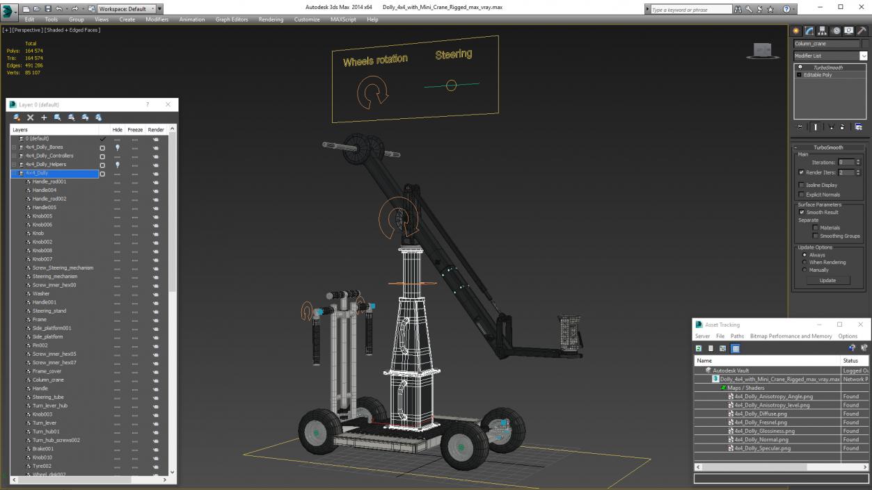 3D Dolly 4x4 with Mini Crane Rigged for Cinema 4D