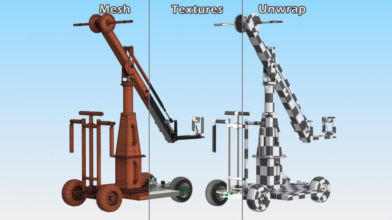 3D Dolly 4x4 with Mini Crane Rigged for Maya