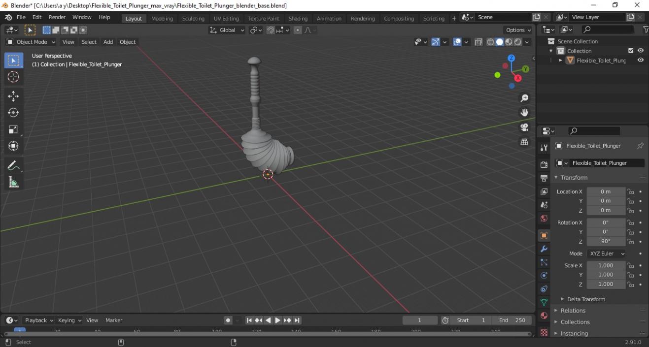 3D Flexible Toilet Plunger model