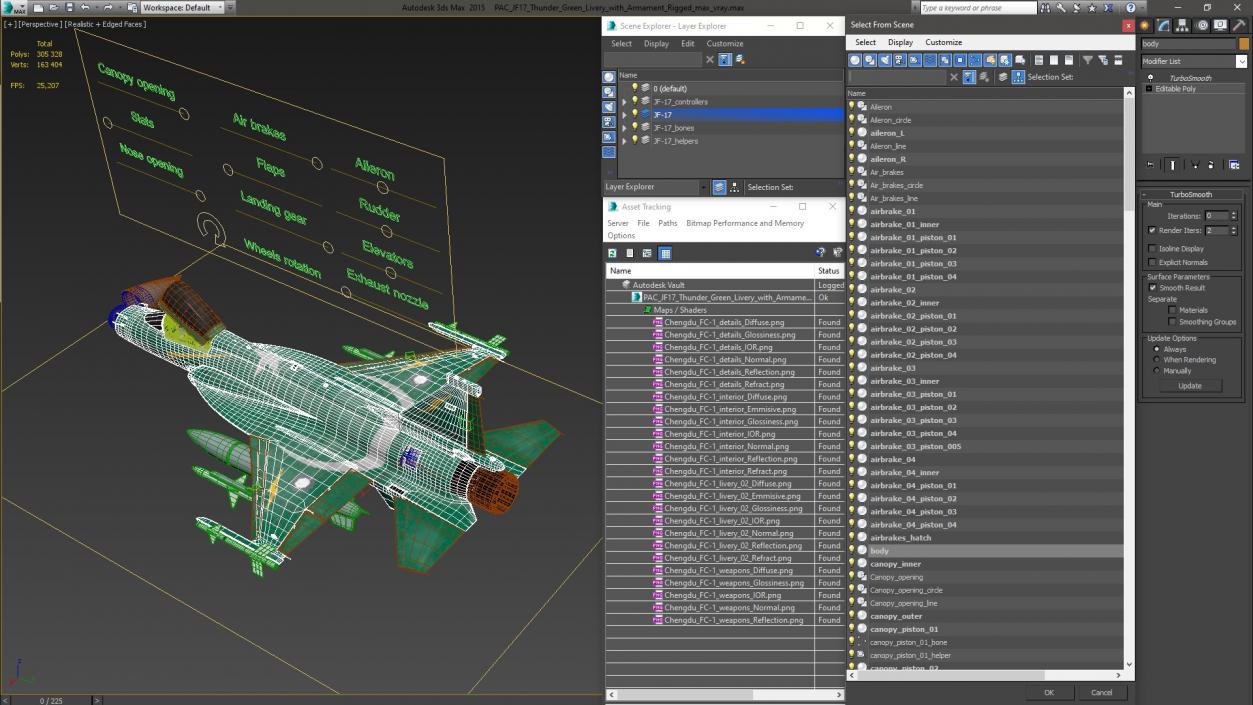 3D PAC JF-17 Thunder Green Livery with Armament Rigged