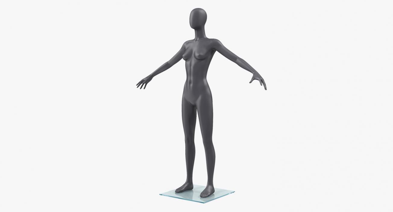 3D Female Dark Grey Mannequin T-Pose model