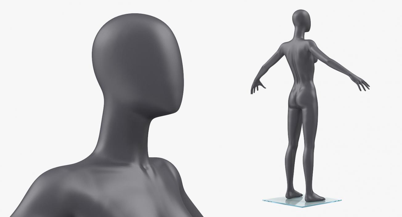 3D Female Dark Grey Mannequin T-Pose model