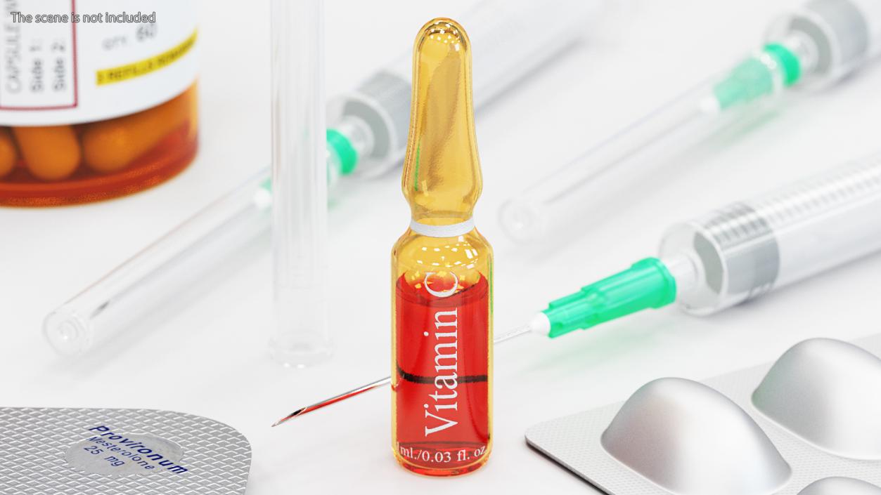 Vitamin C 1ml Amber Ampoule 3D