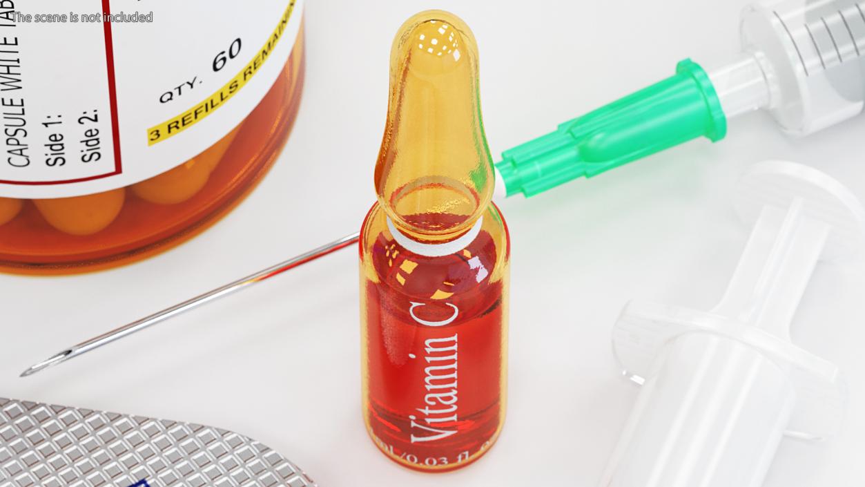 Vitamin C 1ml Amber Ampoule 3D