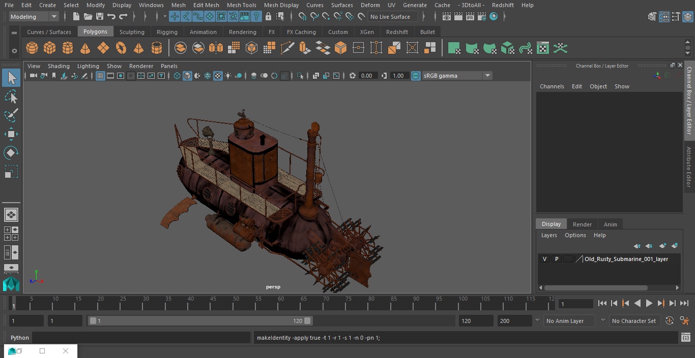 Old Rusty Submarine 3D model