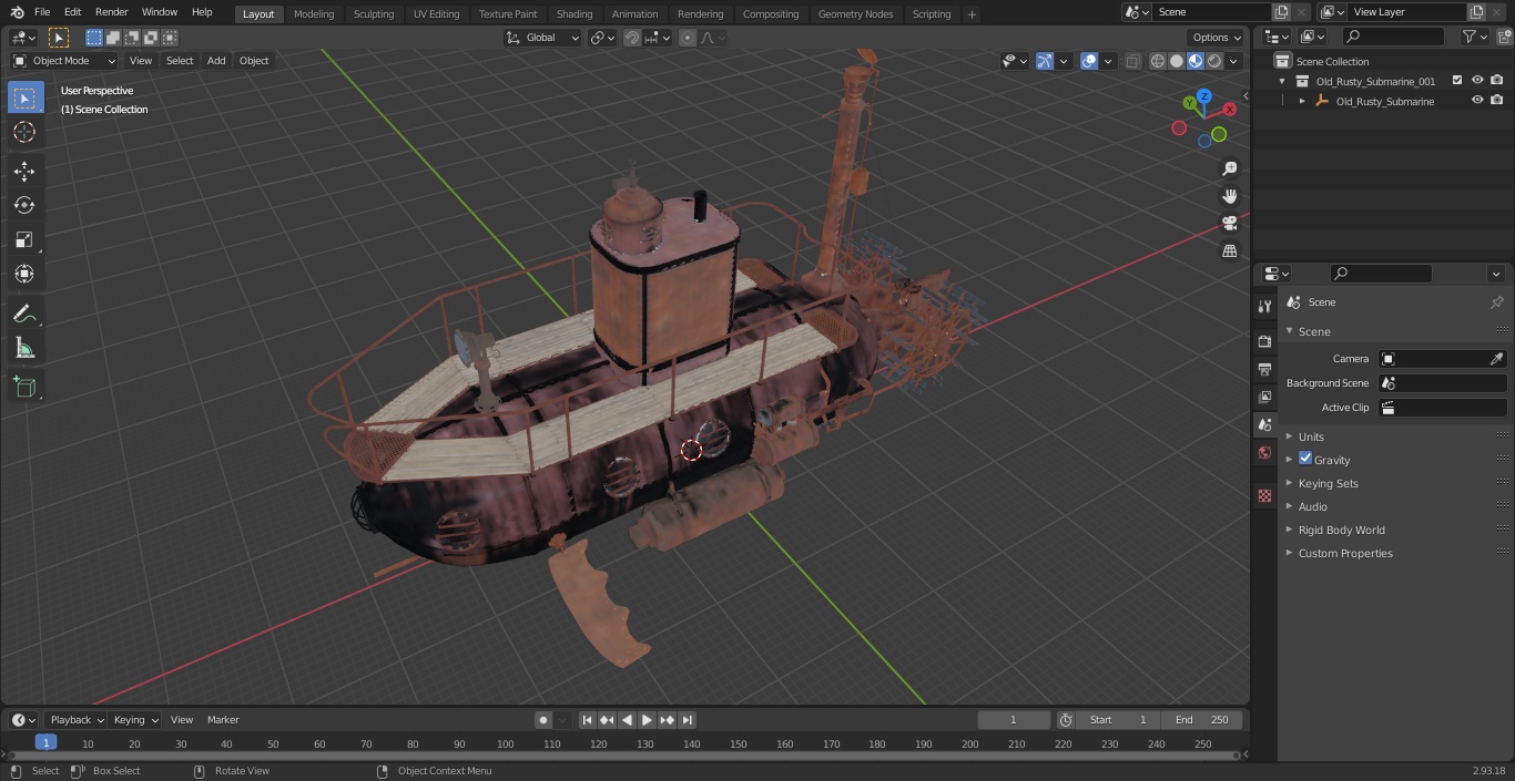 Old Rusty Submarine 3D model