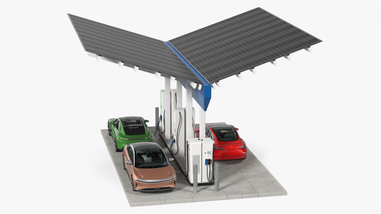 EVgo Fast Charging Station and Electric Cars 3D model