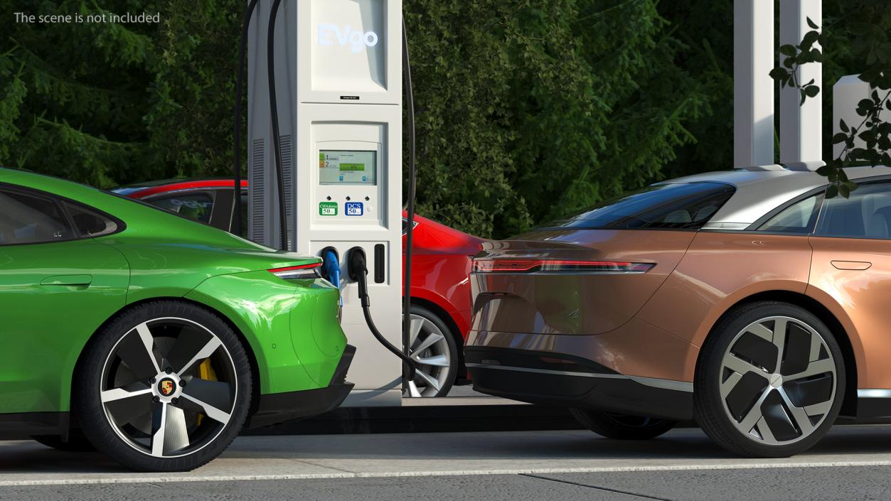 EVgo Fast Charging Station and Electric Cars 3D model