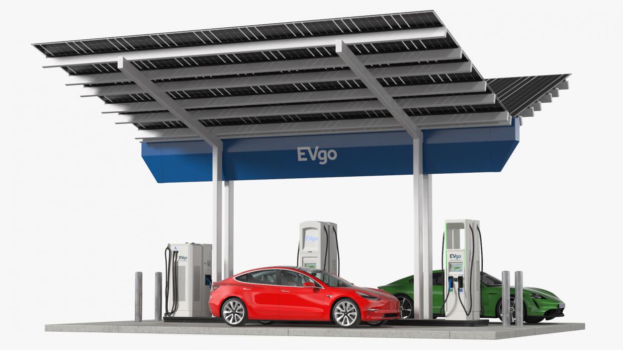 EVgo Fast Charging Station and Electric Cars 3D model