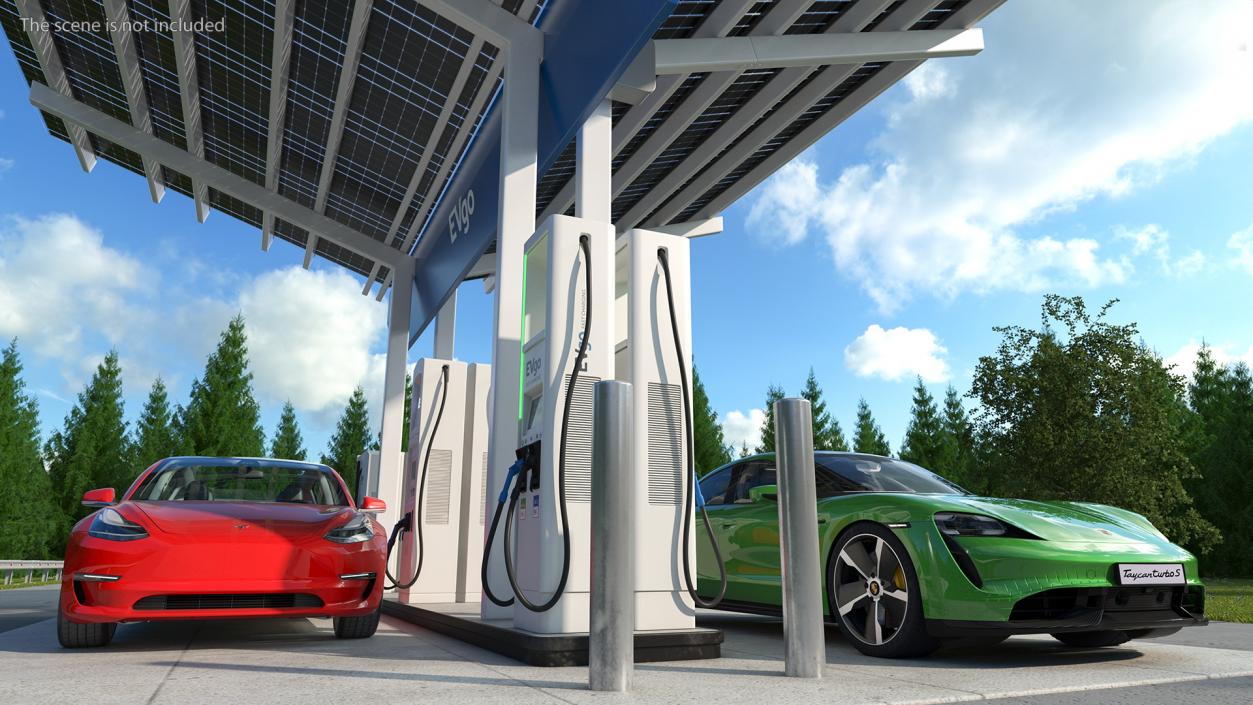 EVgo Fast Charging Station and Electric Cars 3D model