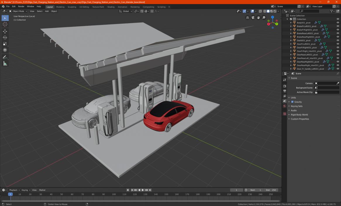 EVgo Fast Charging Station and Electric Cars 3D model