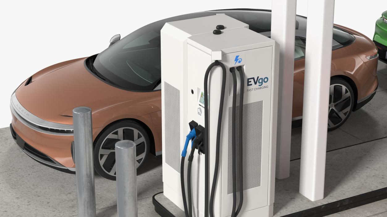 EVgo Fast Charging Station and Electric Cars 3D model